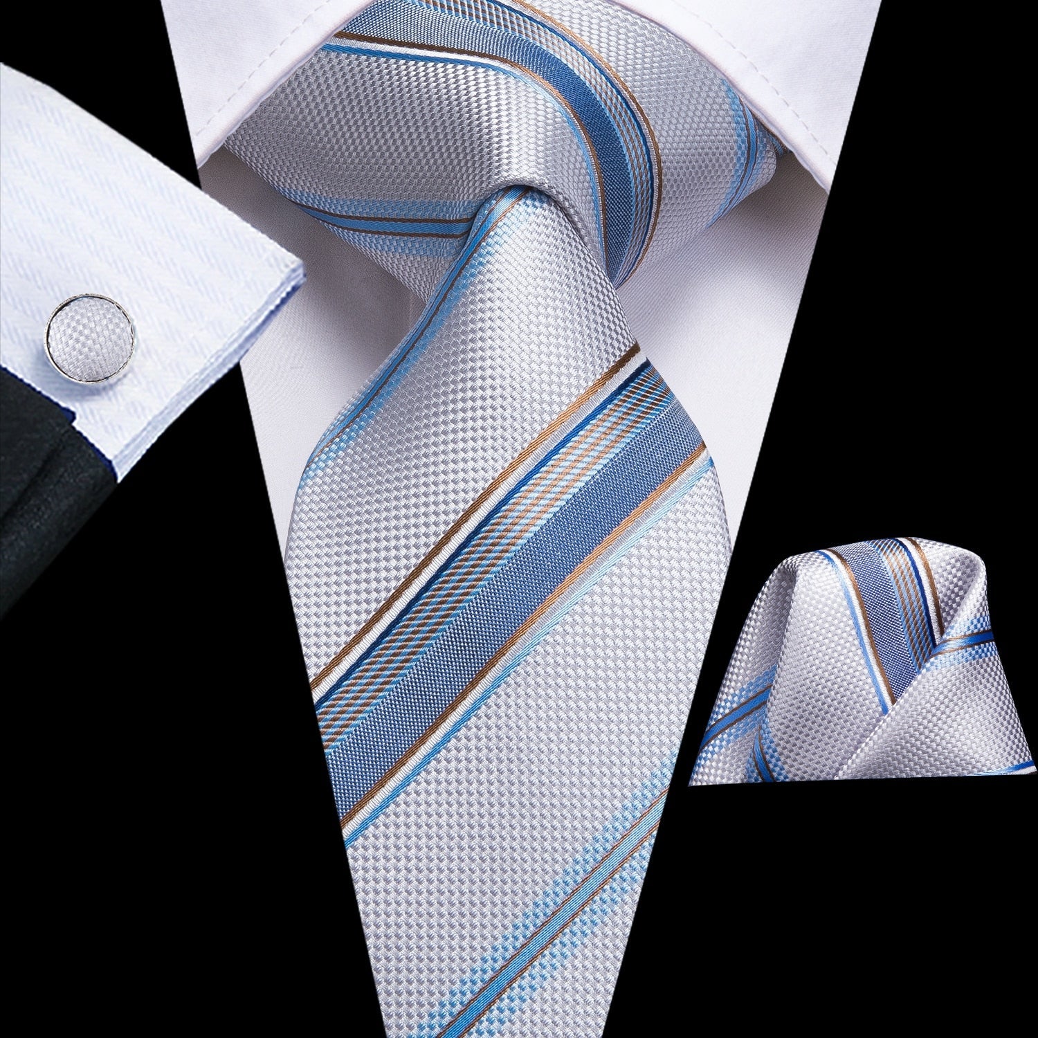 Gestreifte Krawatte in Grau und Blau