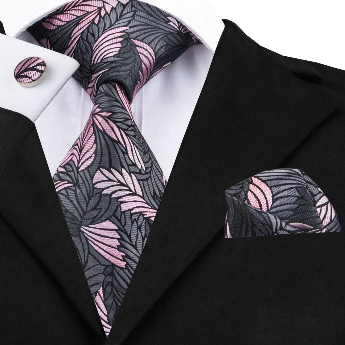 Krawatte Blatt Grau und Rosa