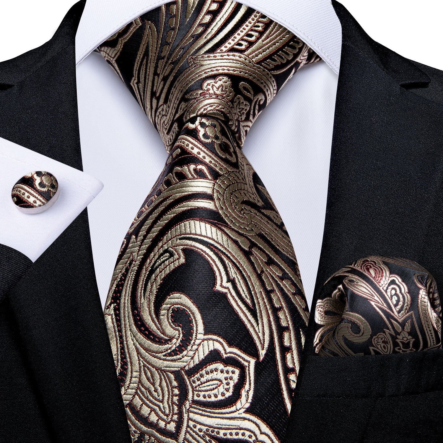 Krawatte Paisley Schwarz und Silber
