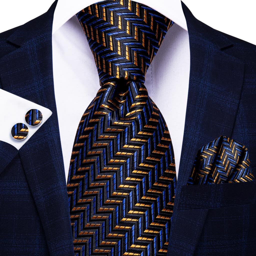Gestreifte Krawatte in Marineblau und Orange