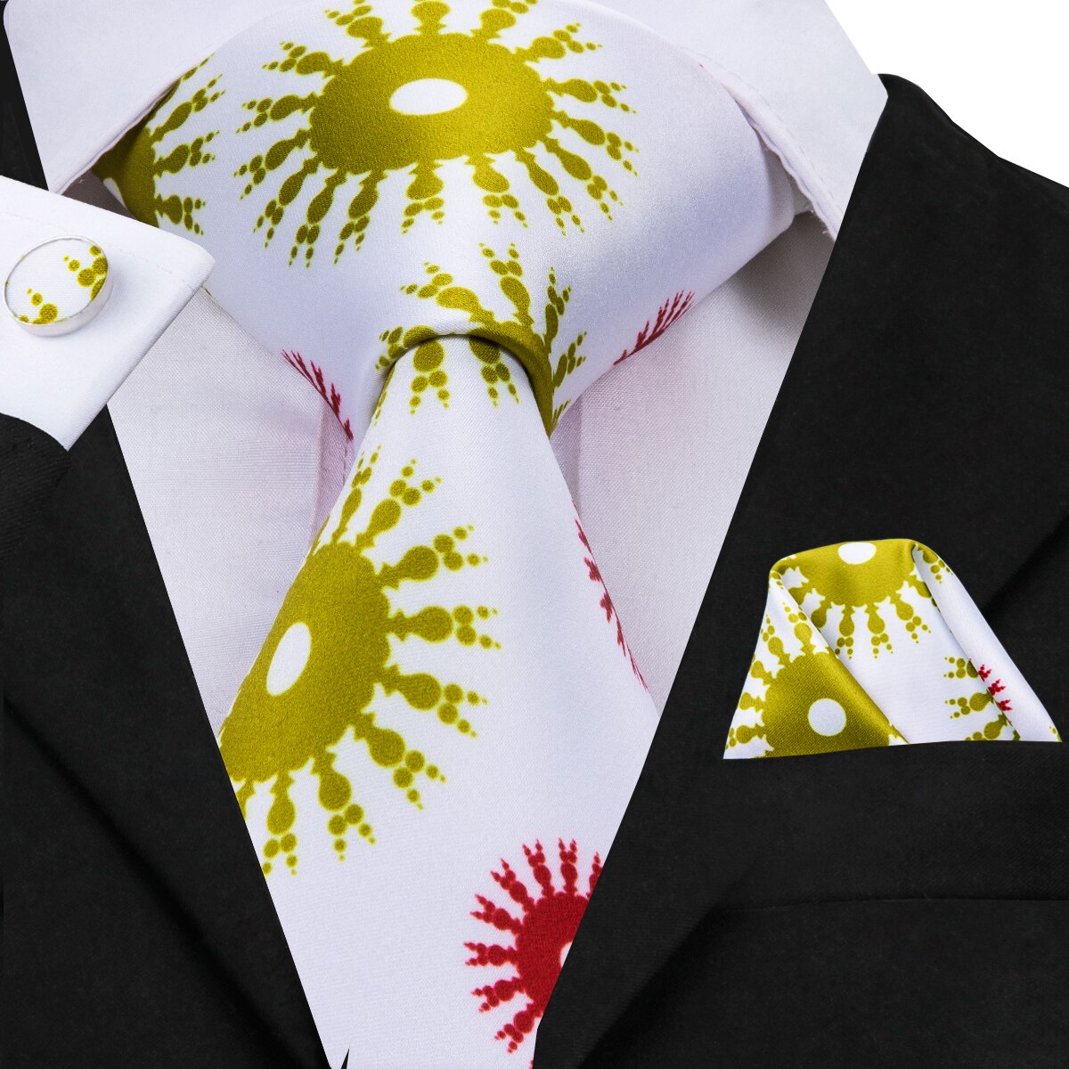 Weiße Krawatte mit gelber und roter Sonne