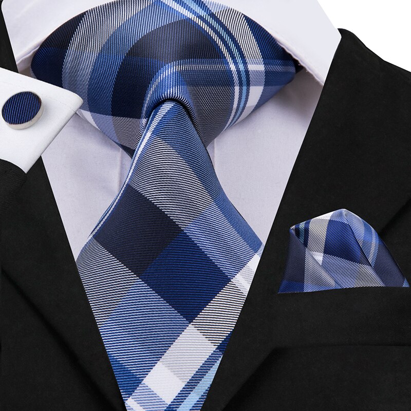 Karierte Krawatte in Blau, Grau und Weiß