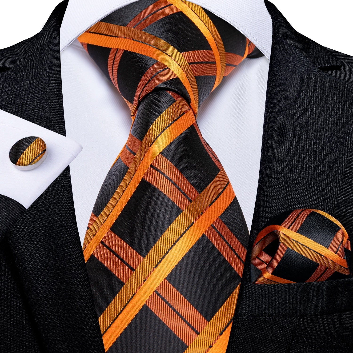 Schwarze und orangefarbene Krawatte mit Karomuster