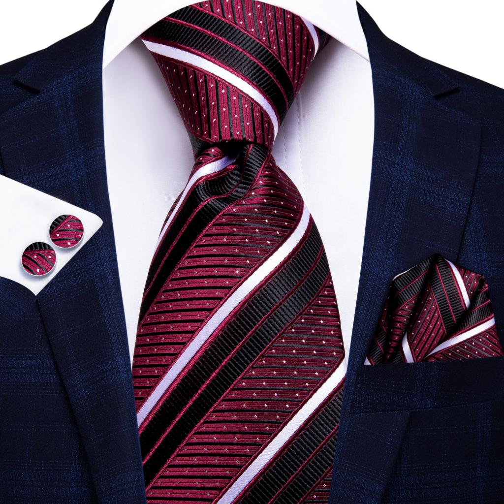 Gestreifte Krawatte in Erbsenrot, Schwarz und Weiß