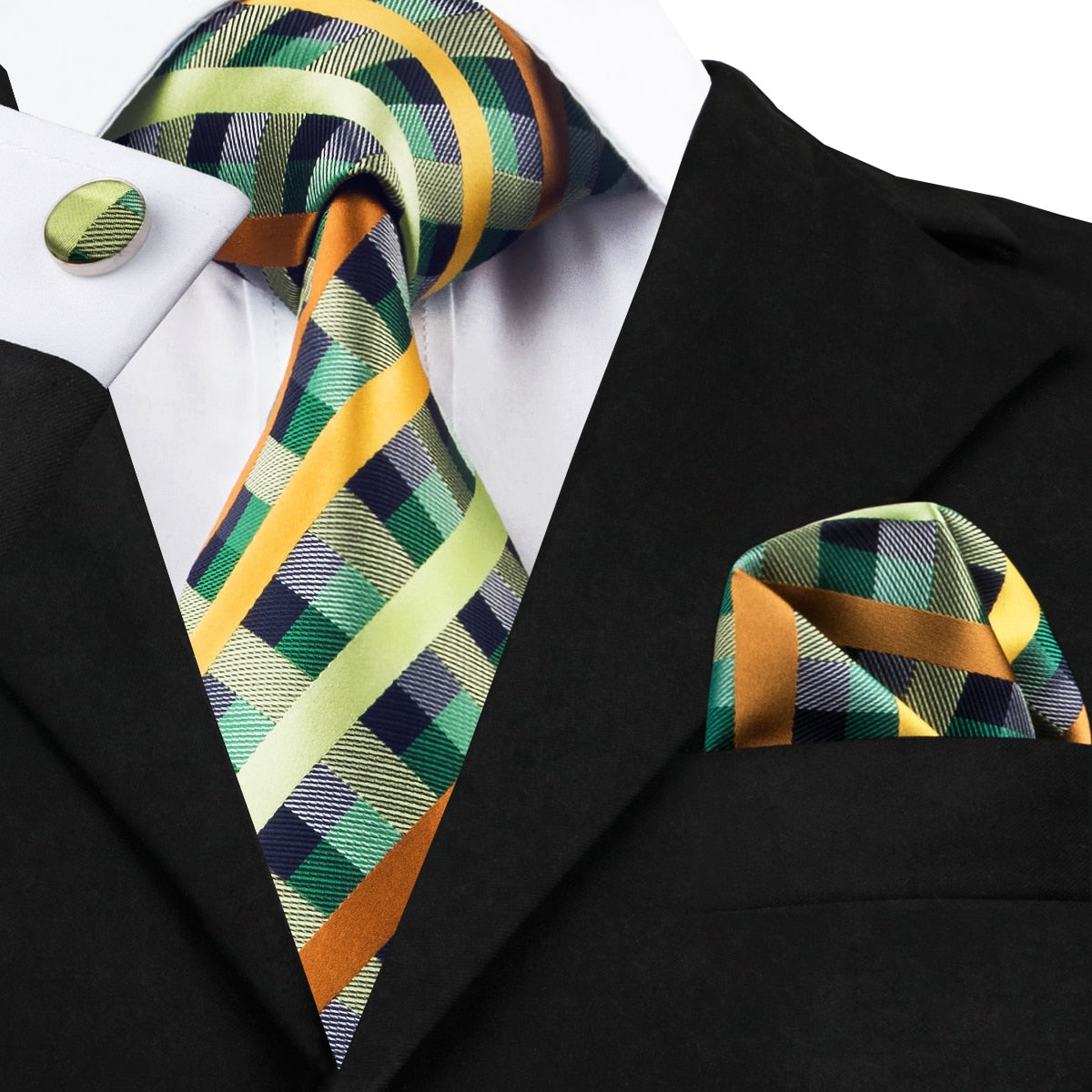 Karierte Krawatte in Gelb, Grün, Grau und Blau