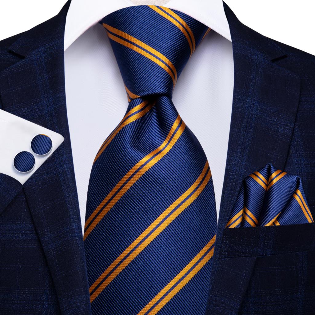 Marineblaue Krawatte mit orangen Streifen