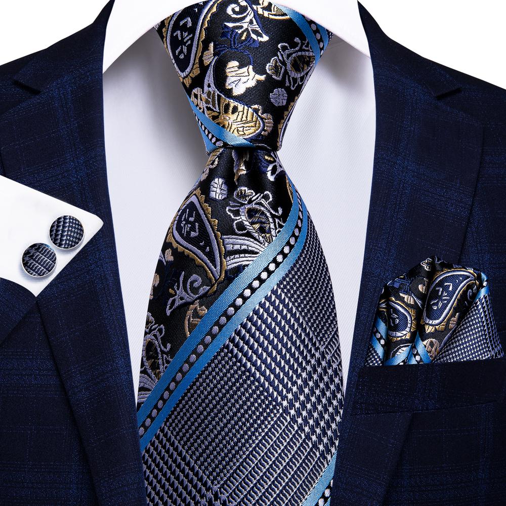 Grau Und Blau Gestreifte Paisley Krawatte