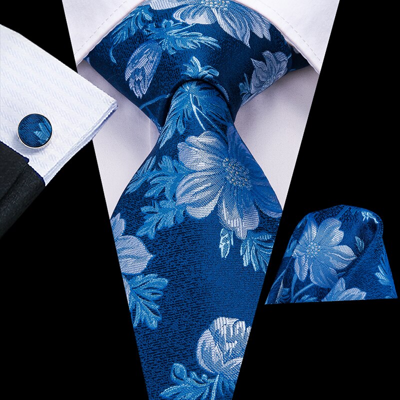 Krawatte Ozeanblau mit weißen Blumen