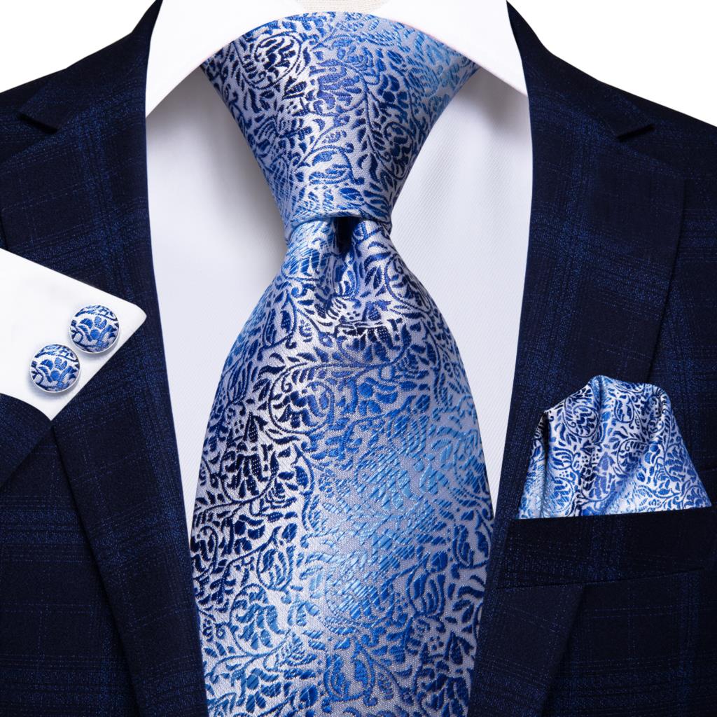 Blumige Krawatte in Blau und Silber