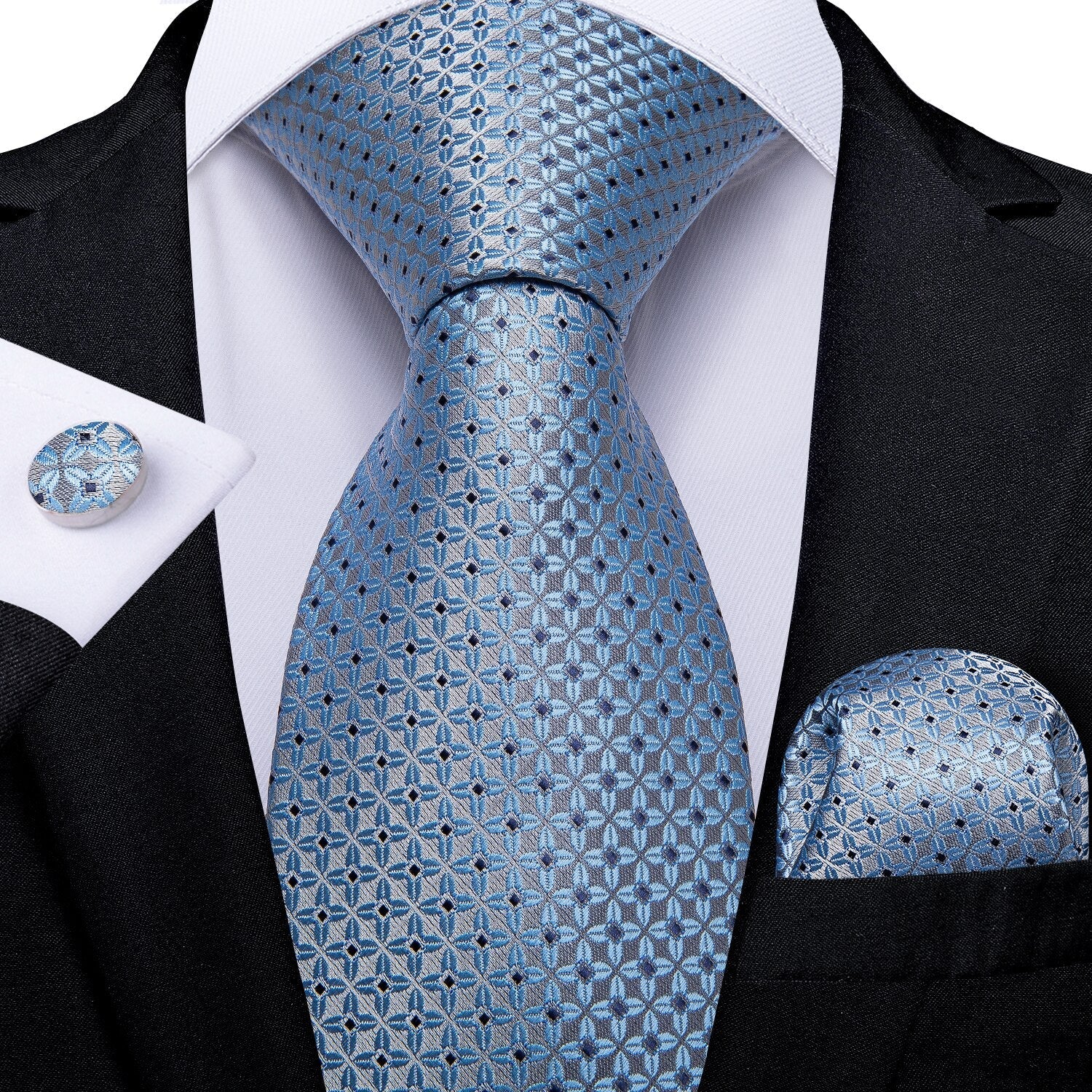 Silberne Krawatte Kariert Blau Grau