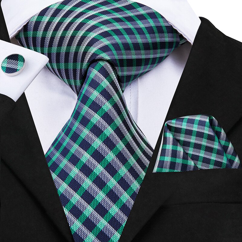 Karierte Krawatte in Hellgrün, Grau und Marineblau
