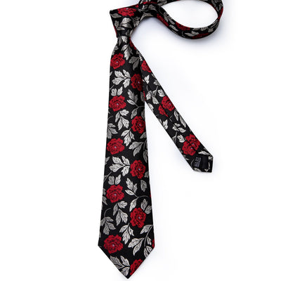 Schwarze Krawatte mit roter Rose