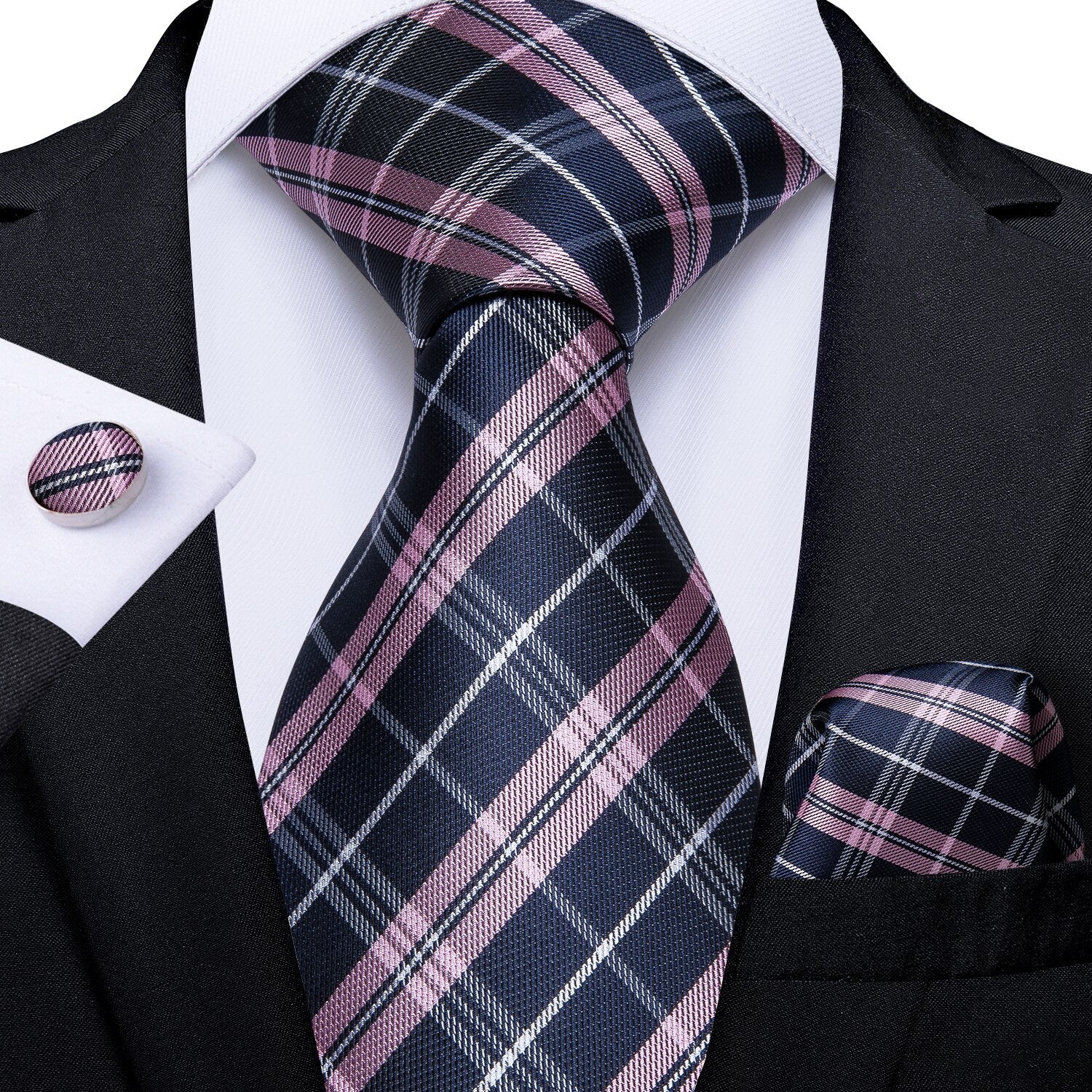 Graue Krawatte mit rosa und weißen Karos