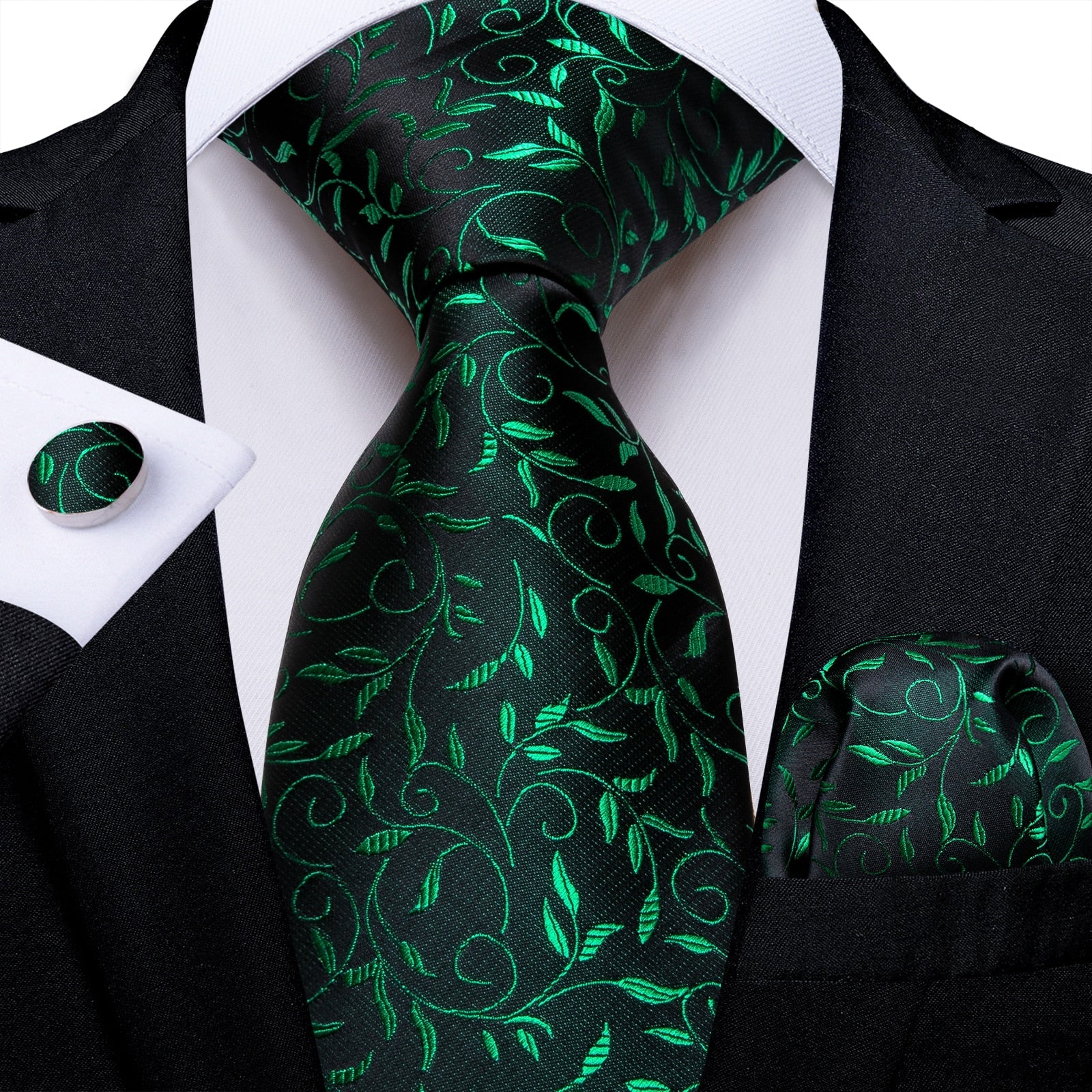 Schwarze Krawatte Mit Hellgrünen Blumen