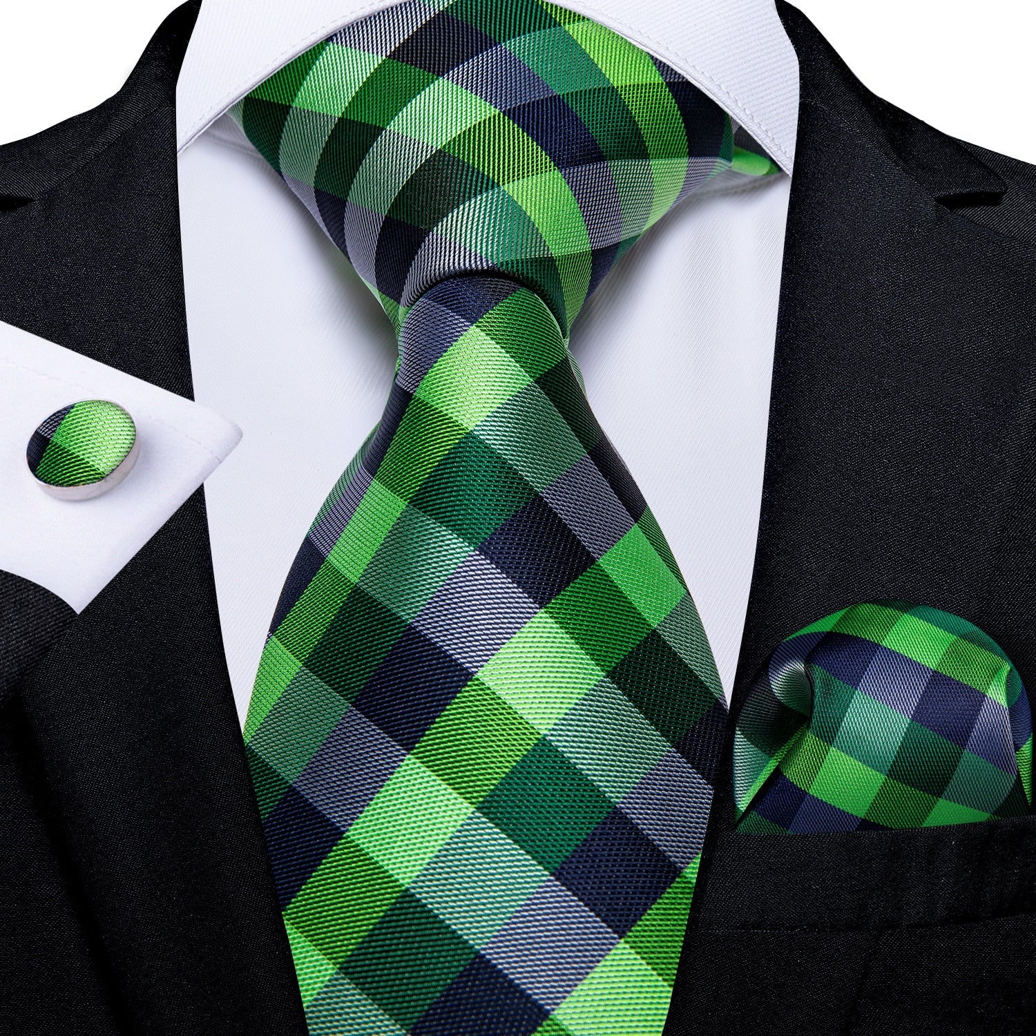Krawatte Grau Grüne und schwarze Karos