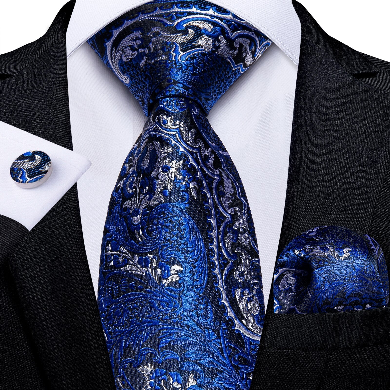 Paisley Krawatte Ozeanblau und Silber