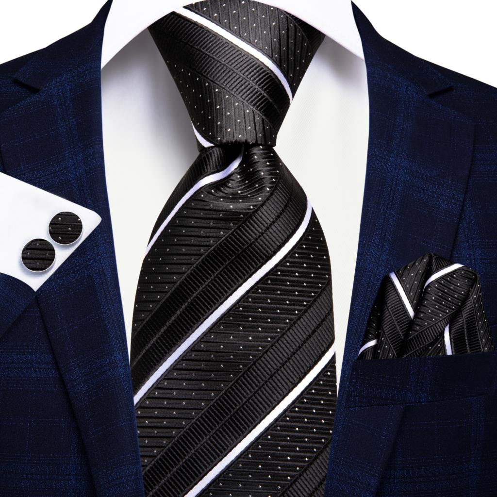 Gestreifte Krawatte mit Punkten in Schwarz und Weiß