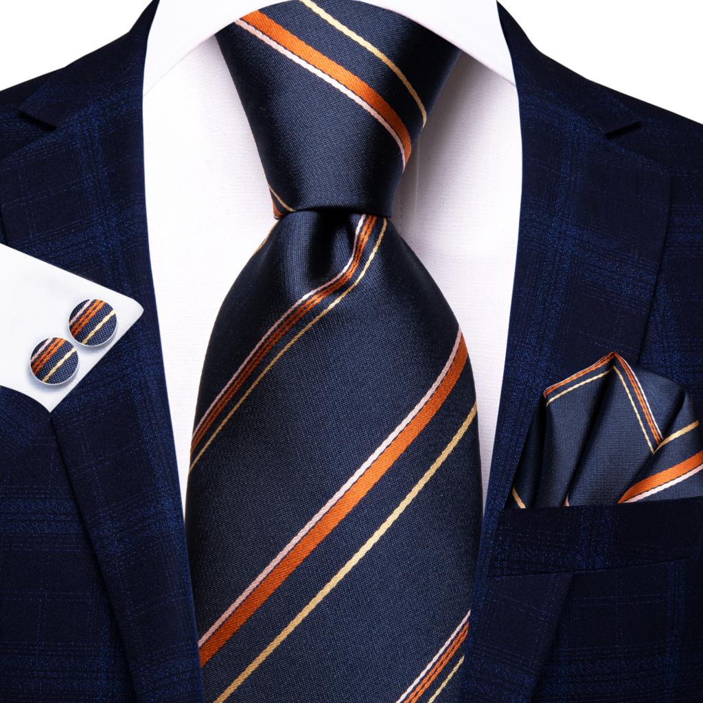 Gestreifte Krawatte in Dunkelblau und Orange