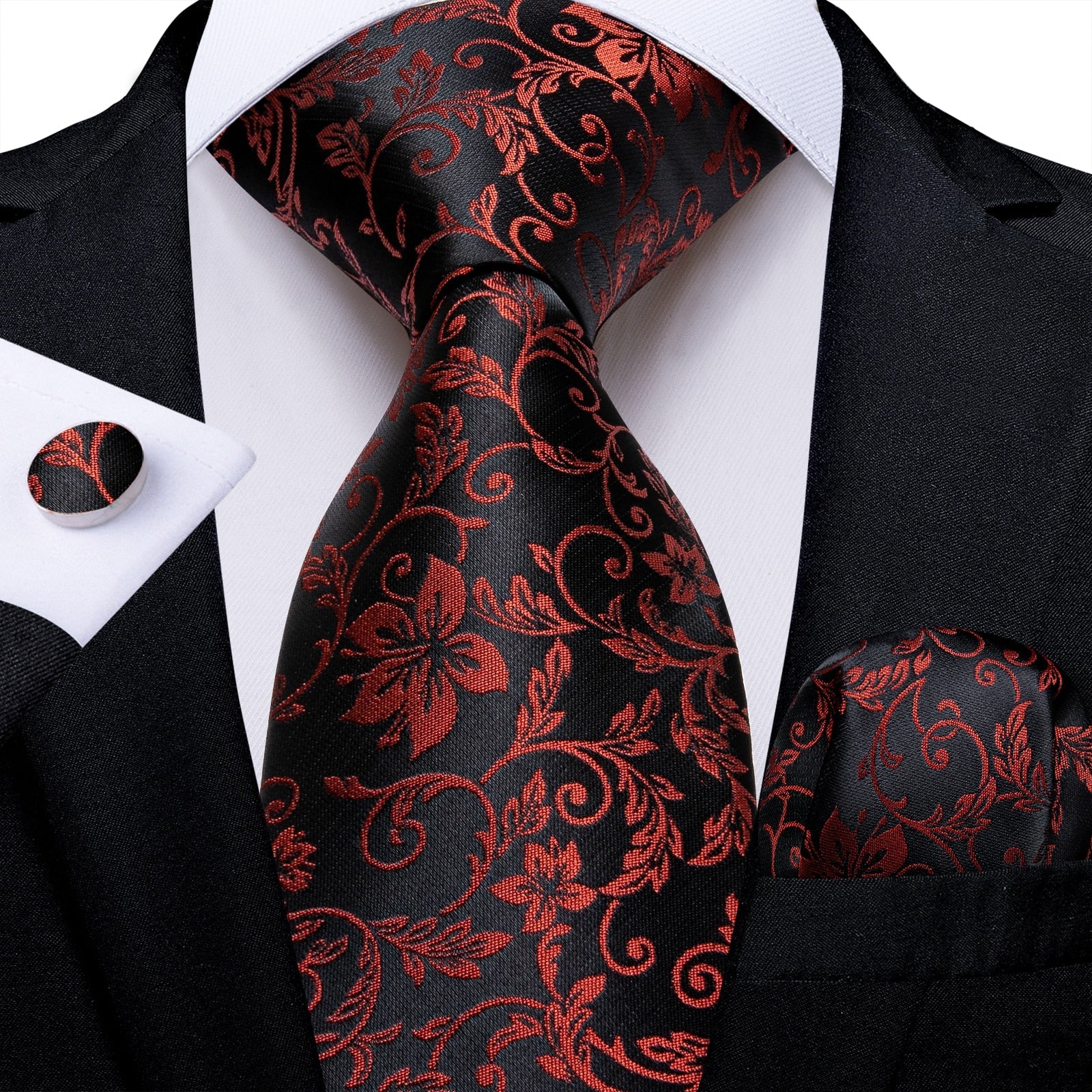 Schwarze Krawatte Mit Kräftigen Roten Blumen