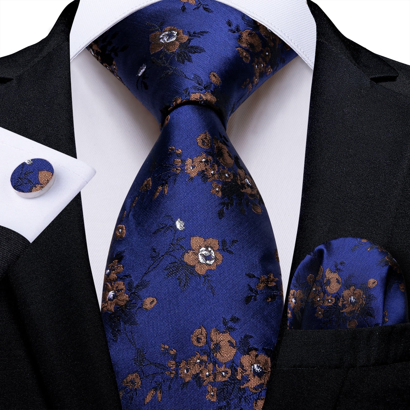 Blaue Krawatte Mit Braunen Blumen