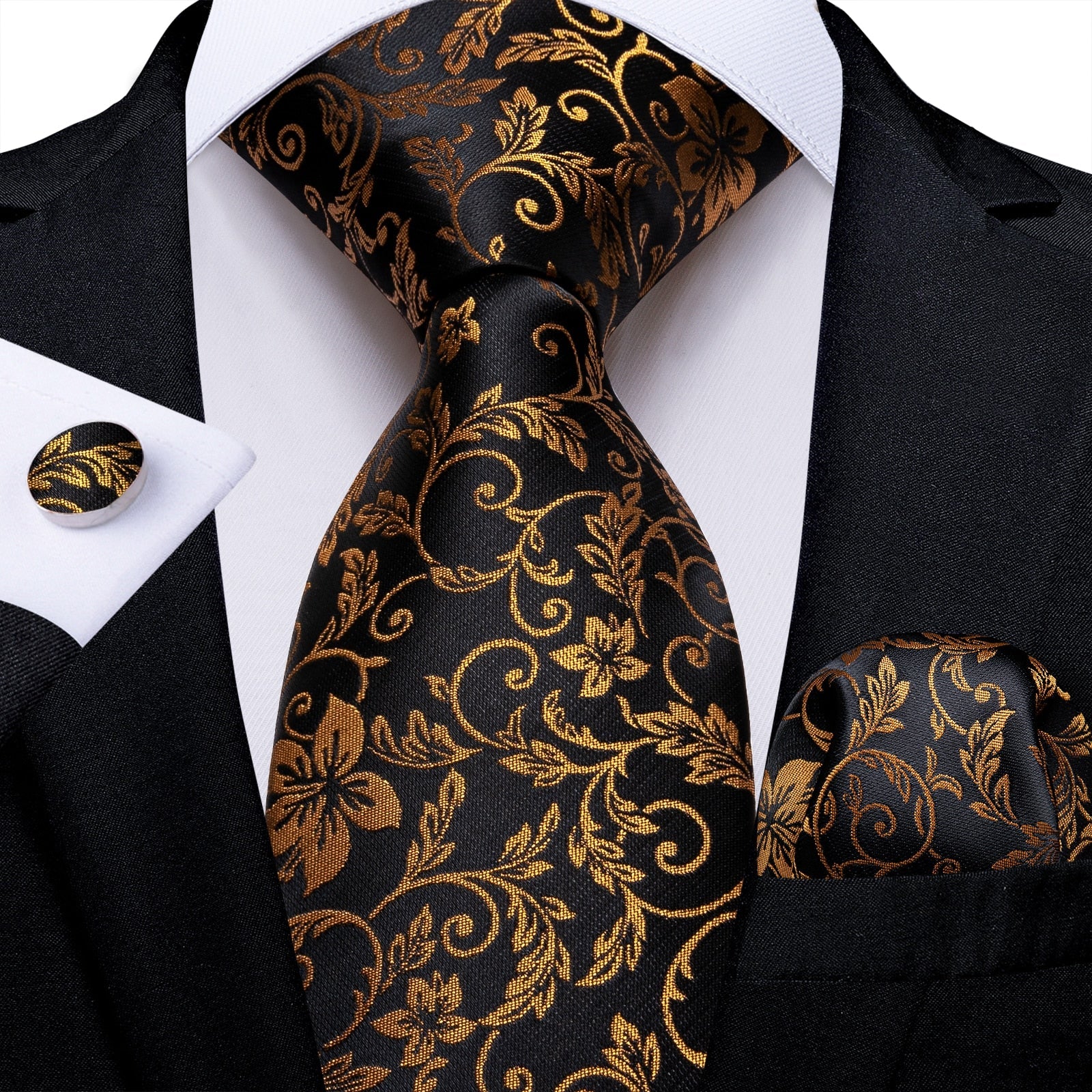Blumige Krawatte Schwarz und Gold
