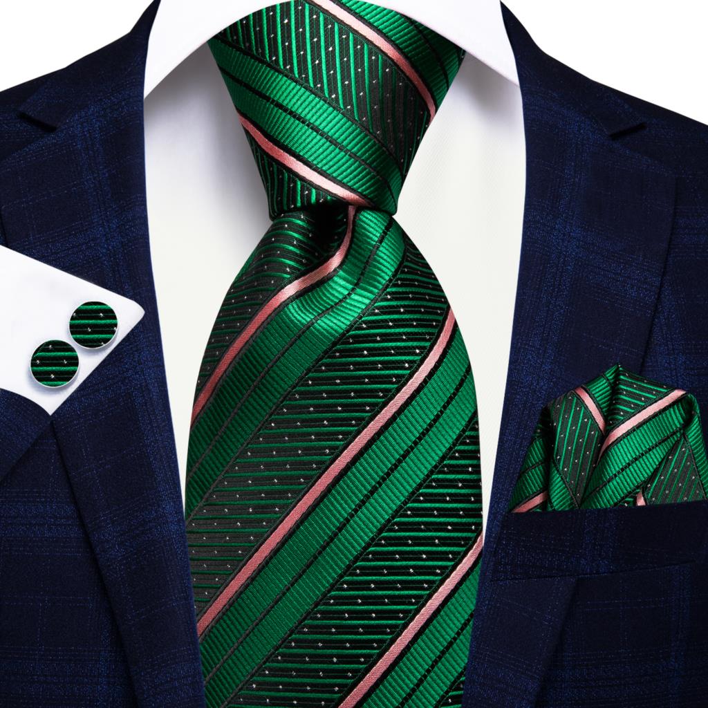 Gestreifte Krawatte in Grün und Rosa mit weißen Punkten